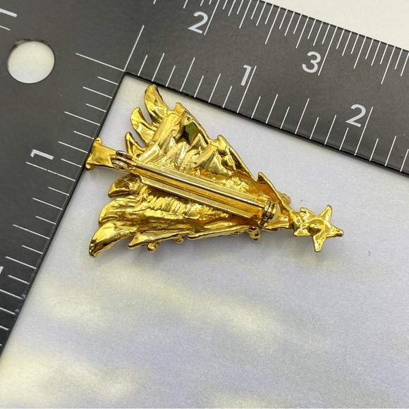 Gold Tone Rhinestone Christmas Tree Brooch - Picture 3 of 5